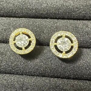 Yellow gold plated Round crystal stud earrings in gold  cubic zirconia,